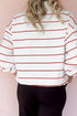 Zip Collar Vertical Stripe Drop Shoulder Long Sleeve Top