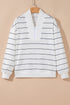 Zip Collar Vertical Stripe Drop Shoulder Long Sleeve Top
