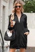 Zip Front Collared Ribbed Patchwork Sweatshirt Mini Dress