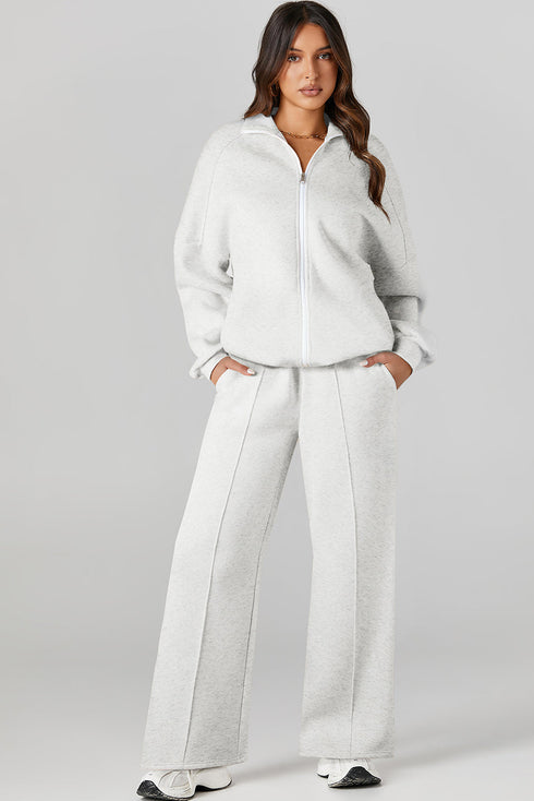 Zip Front Drop Shoulder Track Jacket Drawstring Jogger Pants Activewear Set