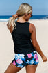 Zip Front Floral Print Boy Short Tankini Set