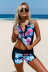 Zip Front Floral Print Boy Short Tankini Set