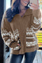 Zip Front Geometric Pattern Collared Knit Cardigan