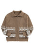 Zip Front Geometric Pattern Collared Knit Cardigan