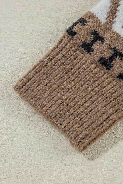 Zip Front Geometric Pattern Collared Knit Cardigan