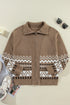 Zip Front Geometric Pattern Collared Knit Cardigan