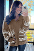 Zip Front Geometric Pattern Collared Knit Cardigan