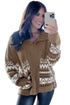 Zip Front Geometric Pattern Collared Knit Cardigan