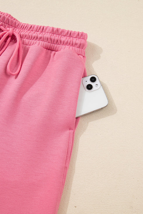 Zip Front Hoodie Curved Hem Wide Leg Pant Set