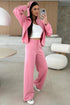 Zip Front Hoodie Curved Hem Wide Leg Pant Set