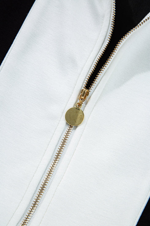 Zip Front Short Sleeve Colorblock Romper with Contrast Collar