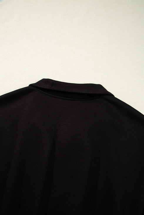 Zip Front Short Sleeve Colorblock Romper with Contrast Collar