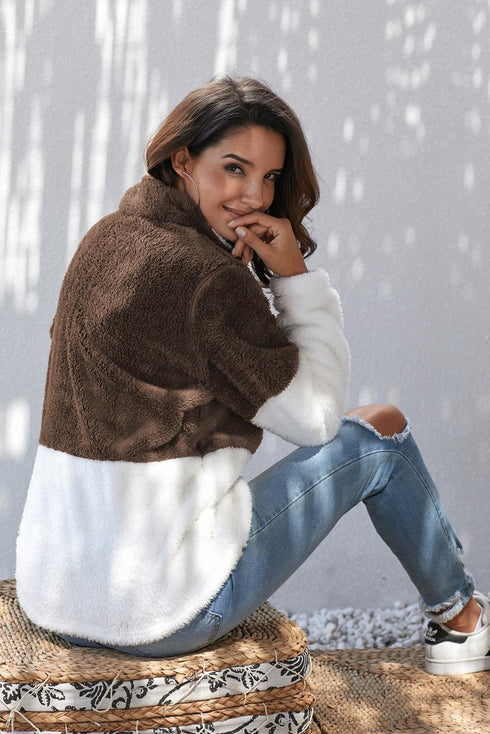 Zip Neck Oversize Fluffy Fleece Pullover