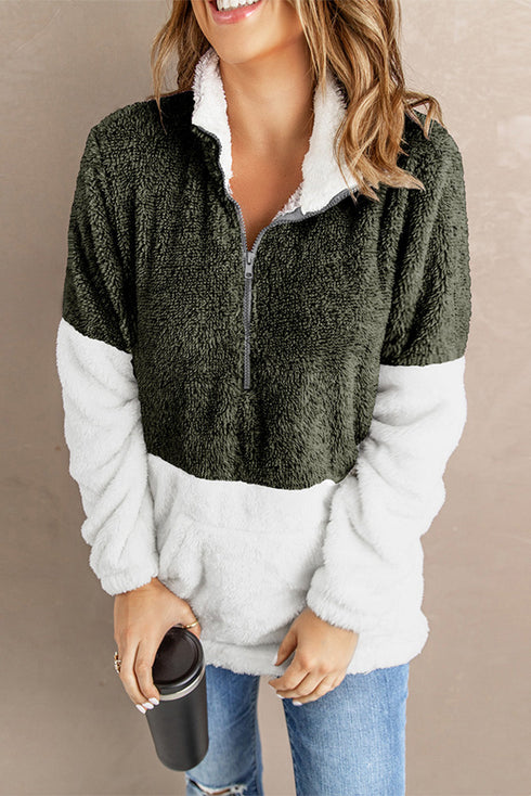 Zip Neck Oversize Fluffy Fleece Pullover