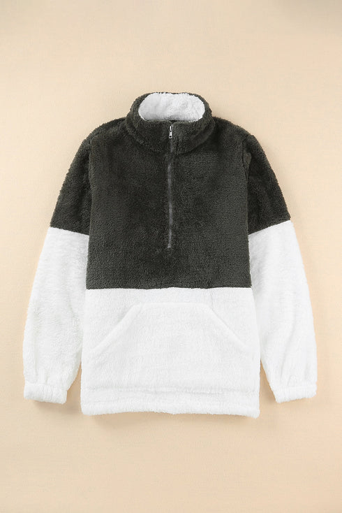 Zip Neck Oversize Fluffy Fleece Pullover