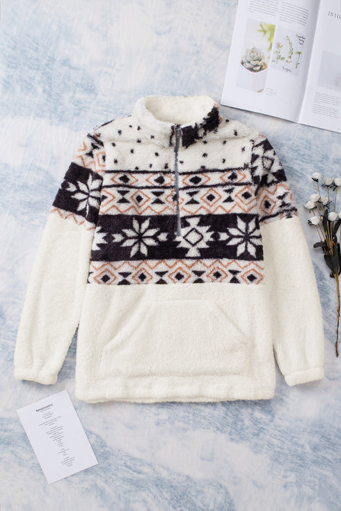 Zip Neck Oversize Fluffy Fleece Pullover