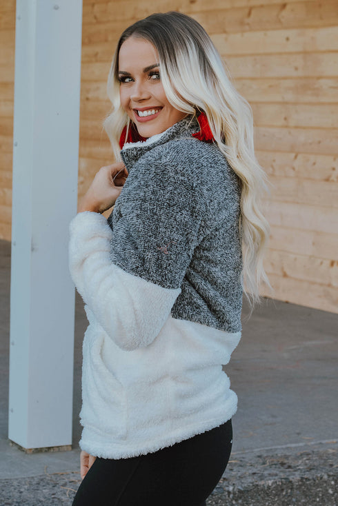 Zip Neck Oversize Fluffy Fleece Pullover