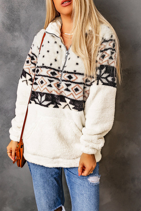 Zip Neck Oversize Fluffy Fleece Pullover