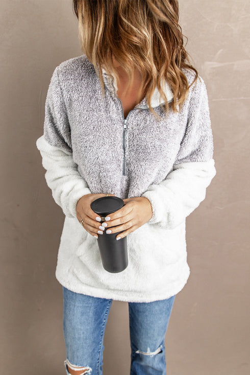 Zip Neck Oversize Fluffy Fleece Pullover
