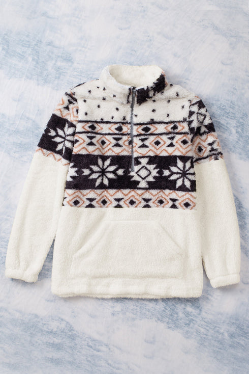 Zip Neck Oversize Fluffy Fleece Pullover