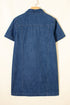 Zip Up Collared Short Sleeve Western Denim Mini Dress