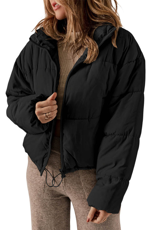 Zip Up Drawstring Hem Puffer Coat