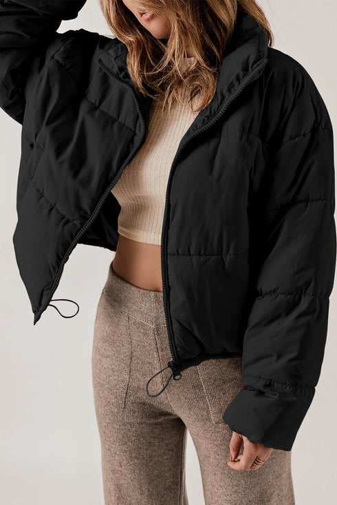 Zip Up Drawstring Hem Puffer Coat