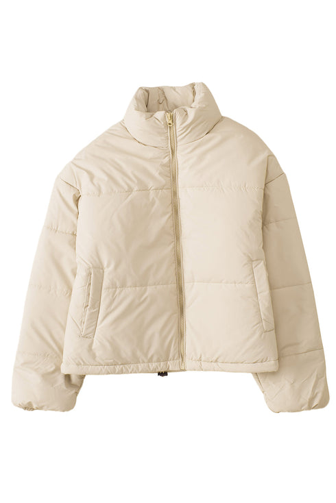 Zip Up Drawstring Hem Puffer Coat