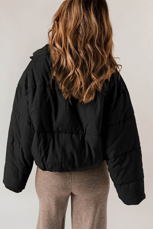 Zip Up Drawstring Hem Puffer Coat