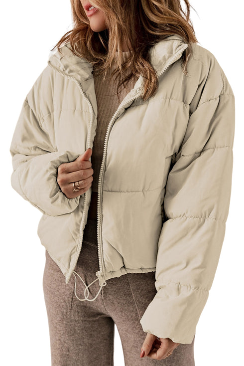 Zip Up Drawstring Hem Puffer Coat