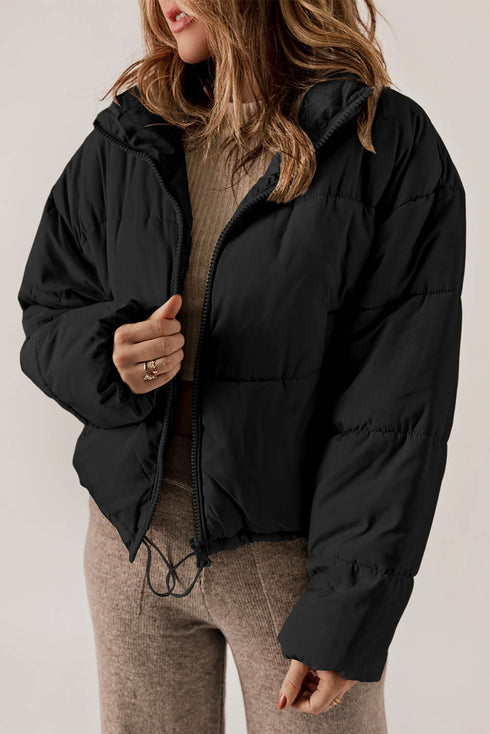 Zip Up Drawstring Hem Puffer Coat