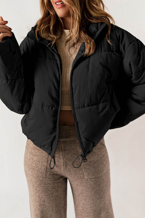 Zip Up Drawstring Hem Puffer Coat
