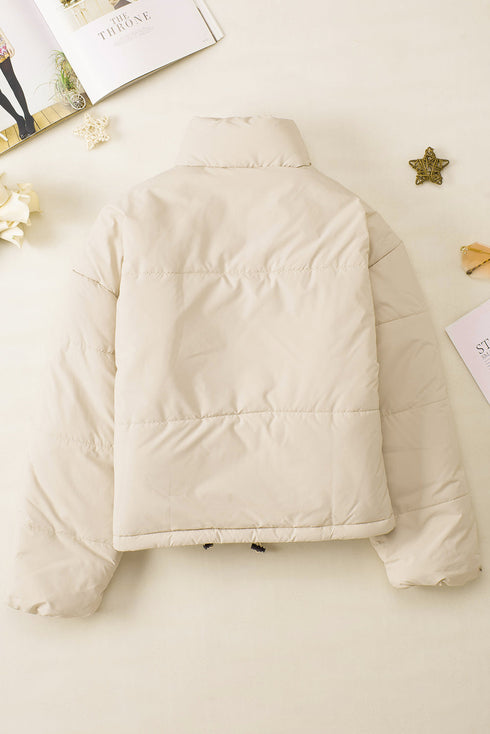Zip Up Drawstring Hem Puffer Coat