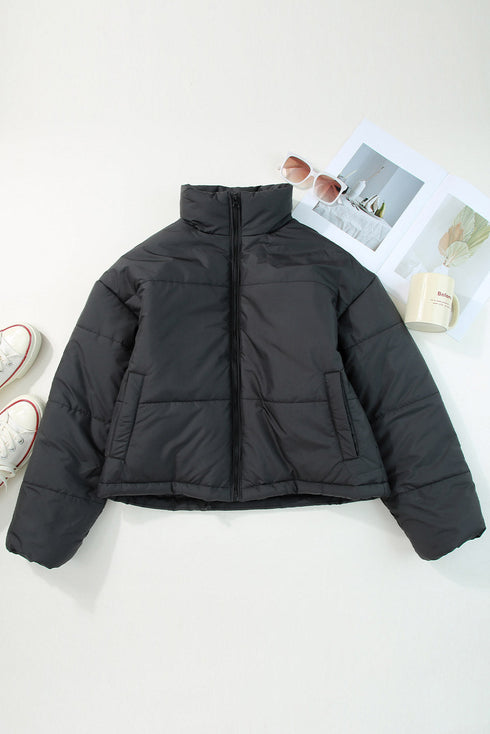 Zip Up Drawstring Hem Puffer Coat
