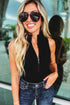 Zip up Mock Neck Ribbed Sleeveless Bodysuit