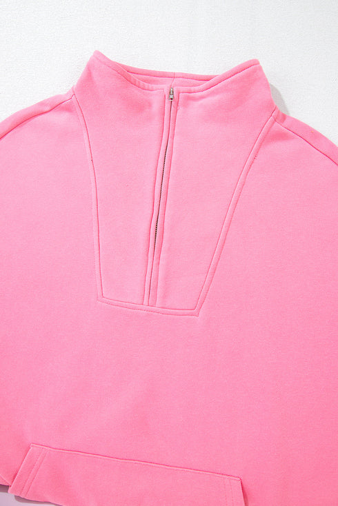 Zip-up Stand Neck Kangaroo Pocket Sweatshirt