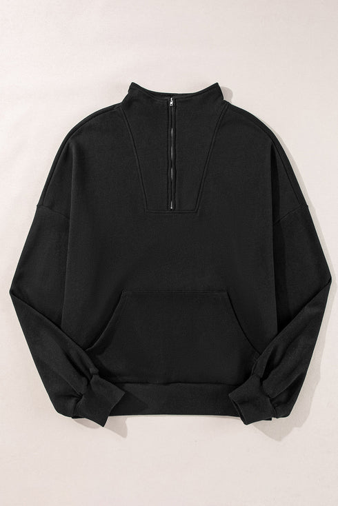Zip-up Stand Neck Kangaroo Pocket Sweatshirt