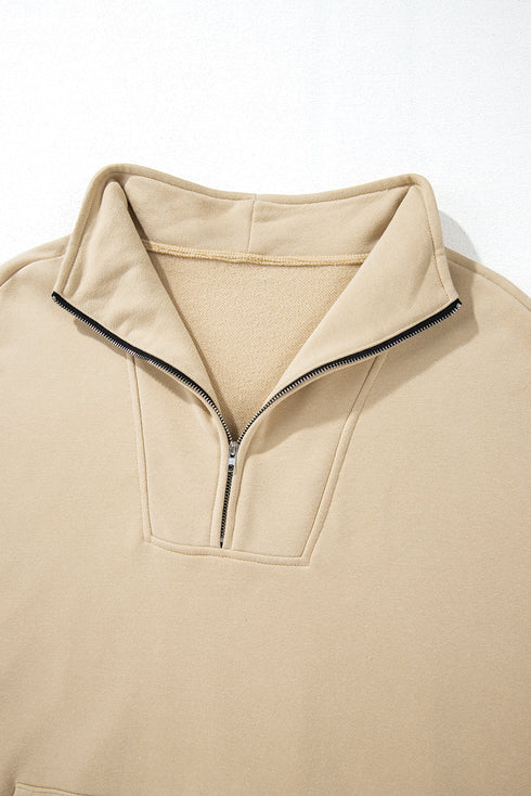 Zip-up Stand Neck Kangaroo Pocket Sweatshirt