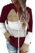 Zipped Front Colorblock Hollow-Out Knit Hoodie