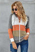 Zipped Front Colorblock Hollow-Out Knit Hoodie