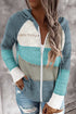 Zipped Front Colorblock Hollow-Out Knit Hoodie