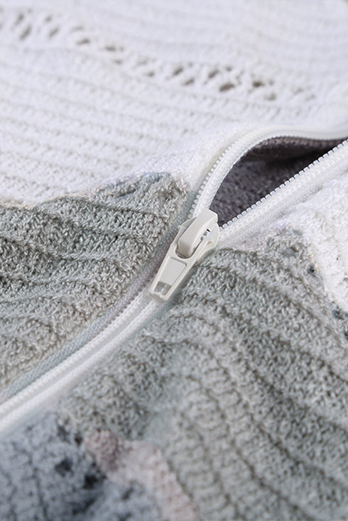 Zipped Front Colorblock Hollow-Out Knit Hoodie