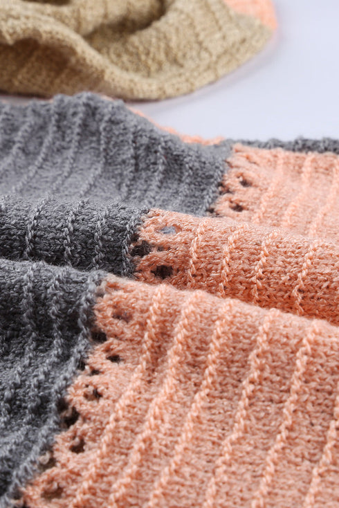 Zipped Front Colorblock Hollow-Out Knit Hoodie