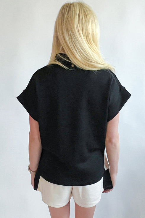 Zipped Stand Collar Detailed Trim T Shirt Short Set