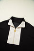 Zipped Stand Collar Detailed Trim T Shirt Short Set