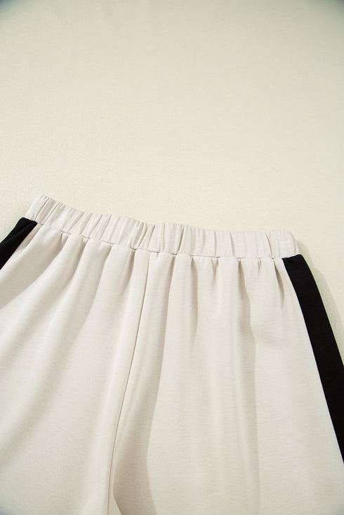 Zipped Stand Collar Detailed Trim T Shirt Short Set