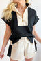Zipped Stand Collar Detailed Trim T Shirt Short Set