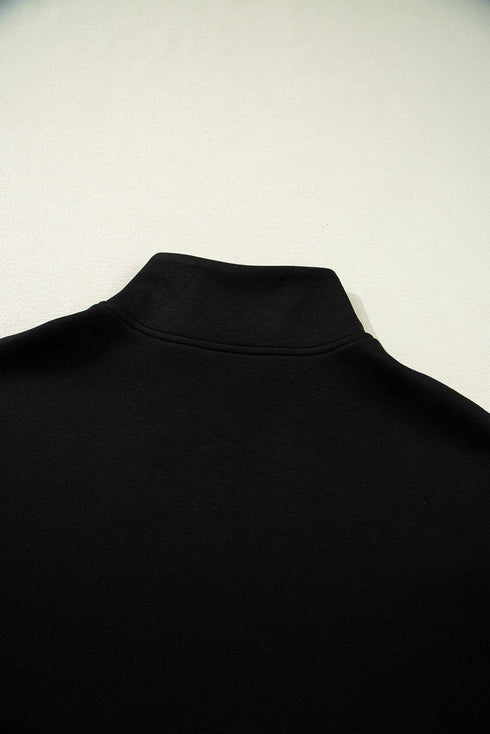 Zipped Stand Collar Detailed Trim T Shirt Short Set