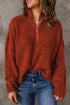 Zipped Turtleneck Drop Shoulder Knit Sweater