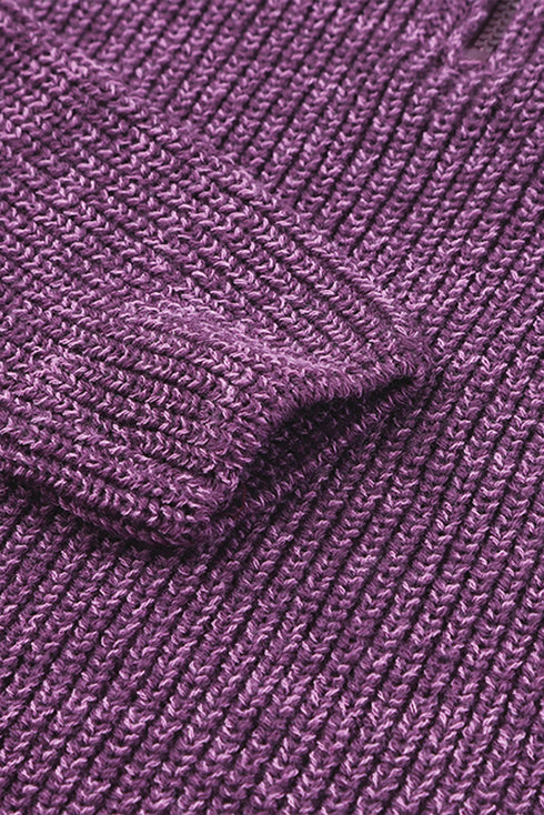 Zipped Turtleneck Drop Shoulder Knit Sweater